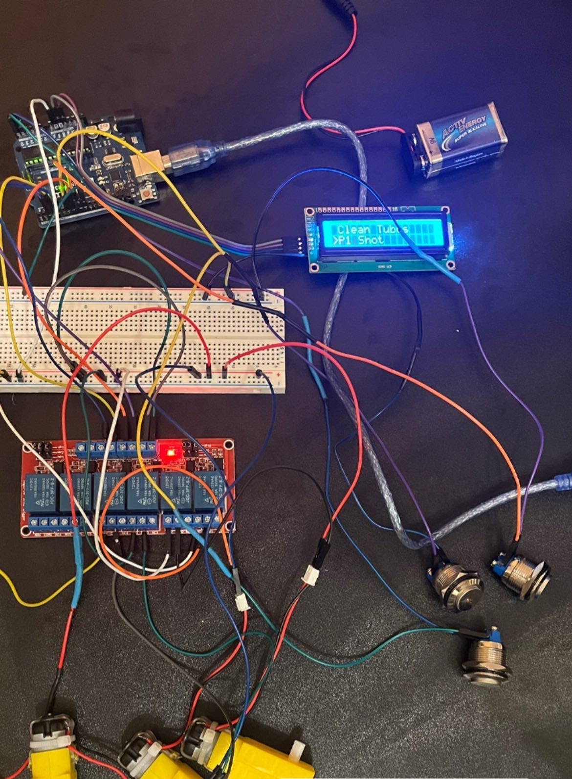 Electronics prototype with breadboard and LCD